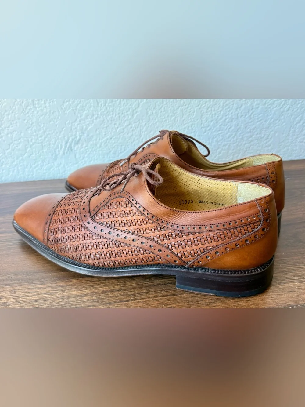 Mezlan Brown Woven Leather Cap-Toe Derby Shoes Wide